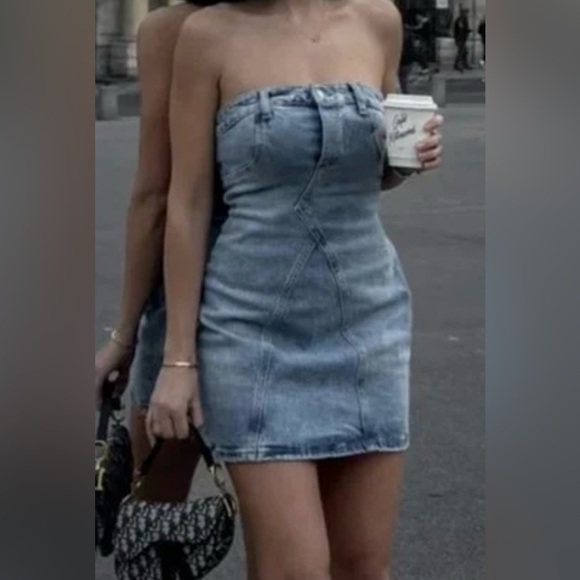Zara strapless denim mini dress, XS, blue jean Cowgirl Festival Western Summer - Picture 4 of 8
